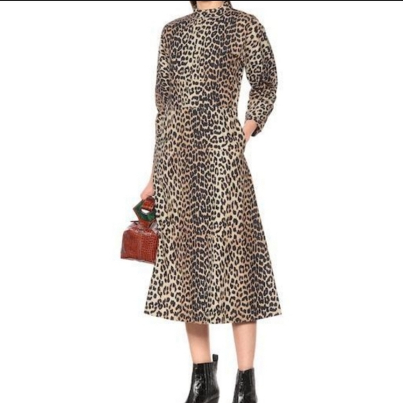 Ganni Leopard Print Front Zip Midi Dress - Picture 2 of 15
